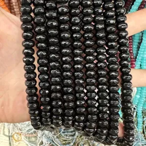 Natural black stone 5x8mm faceted abacus wheel beads for DIY jewelry making and crafts