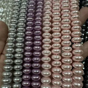 Macro view of various 6x10mm colored abacus imitation pearl bead strands for DIY jewelry making