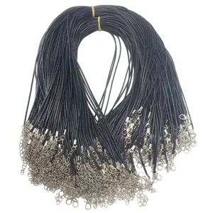 Bulk black wax cord necklace ropes with silver lobster clasps for DIY jewelry crafts