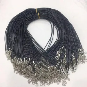 Black waxed cord necklace with silver lobster clasp and extension chain for DIY jewelry