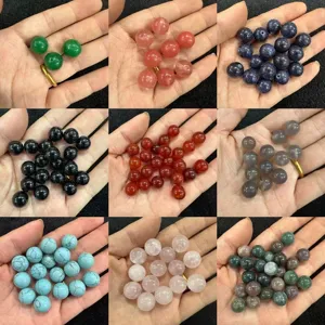 Natural Stone Round Loose Beads Tiger Eye Rose Quartz Agate Crystal Smooth Half Hole No Hole Beads For DIY Jewelry Making