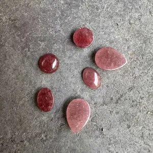 Natural Strawberry Quartz Cabochons Polished Flat Back Loose Gemstone For DIY Jewelry Making Round Oval Teardrop Gemstone Inlay Accessories