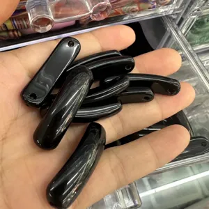 Polierte schwarze gebogene Röhrenperlen für DIY-Schmuckarmbänder 36x10mm