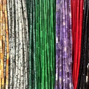 Natural Stone Cylinder Tube Beads 4x13mm Agate Amethyst Imperial Jasper Loose Beads For DIY Bracelet Necklace Jewelry Making Accessories
