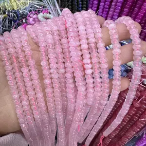 Close-up of 4x6mm pink abacus natural stone spacer beads for DIY jewelry making