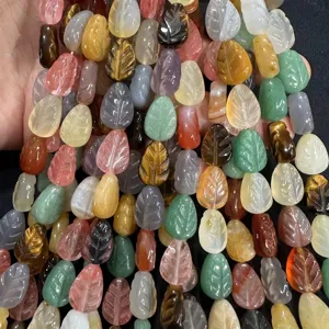 Natural Stone Leaf Shape Faceted Beads Amethyst Green Aventurine Rose Quartz Loose Beads For DIY Jewelry Making Findings Necklace Bracelet Crafts