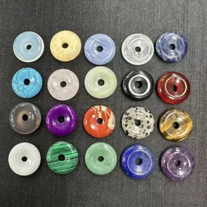 20mm Natural Stone Ping'an Kou Donut Beads Polished Round Agate Quartz Crystal DIY Jewelry Making Pendants Accessories