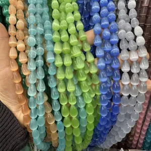 Hilos de cuentas de piedras preciosas ojo de gato en gota para hacer joyas DIY