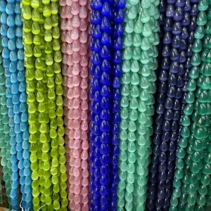 Cuentas de piedra ojo de gato de colores en forma de gota para la creación de joyas DIY