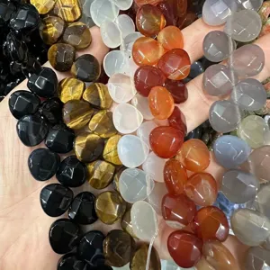 Natural faceted stone heart beads in mixed tiger eye and agate for jewelry making