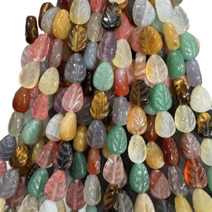 Natural leaf-shaped stone beads in various colors for DIY jewelry making, 10x14mm size.