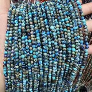 Detailed view of polished natural blue Imperial Jasper round beads for DIY jewelry making