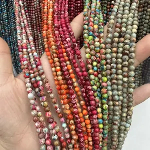 Natural multi-color imperial jasper round loose beads for DIY handmade jewelry crafting