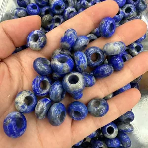 Detailed macro view of 8x14mm natural lapis lazuli large hole abacus beads