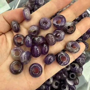 Close-up of 8x14mm natural purple amethyst abacus beads with large holes for DIY jewelry