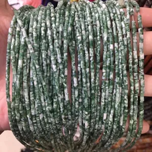 Green and white natural stone tube beads 2x4mm for DIY jewelry making accessories