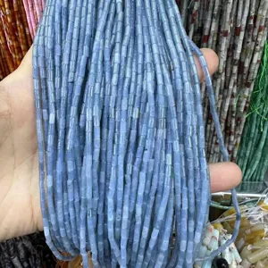 Detailed view of 2x4mm natural blue stone cylinder beads for DIY jewelry making accessories