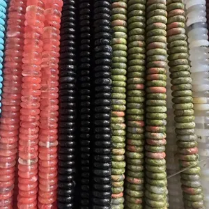 Selection of 4x12mm natural stone spacer beads in multiple colors for DIY jewelry making crafts