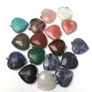 25mm heart-shaped natural stone pendants in various colors like amethyst and rose quartz.