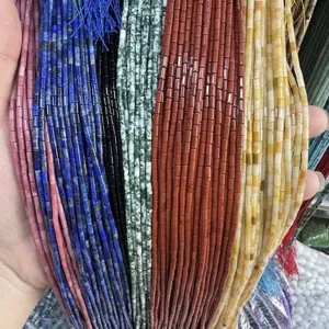 Assortiment de perles tubes en pierre naturelle 2x4mm pour bijoux DIY en agate et lapis