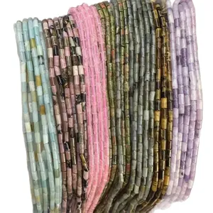 Fils de perles de tube en pierre naturelle 2x4mm de diverses couleurs pour bijoux DIY