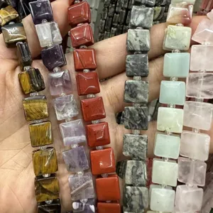 Assorted strands of square natural gemstone beads for DIY bracelet jewelry making crafts
