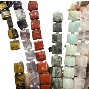 Natural stone square beads with side grooves for DIY handmade bracelets jewelry making