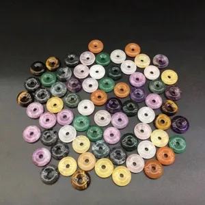 Natural Stone Ping An Kou Donut Beads Gemstone Spacer Beads For DIY Jewelry Making Amethyst Rose Quartz Tiger Eye Moss Agate Accessory