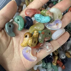 Assorted natural stone Magatama comma pendants and crystal beads for DIY jewelry making accessories