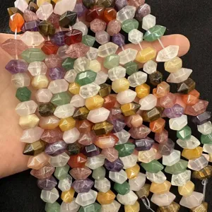 Natural hexagonal stone beads mix including agate and tiger eye for jewelry making