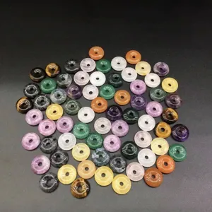 15mm natural gemstone donut beads in various colors for DIY jewelry