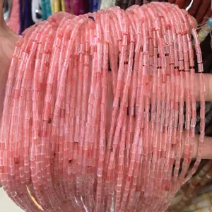 Pink natural stone cylinder beads 2x4mm for DIY handmade jewelry making accessories