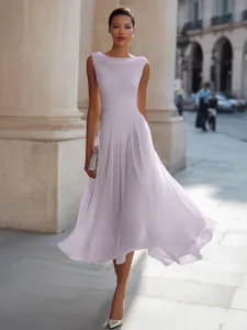 Elegant cowl neck sleeveless midi dress detail view, perfect for summer vacation and party wear.