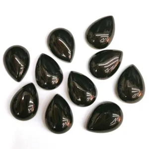 Natürliche schwarze Achat Tropfenform flacher Boden Cabochon Steine für Schmuckherstellung