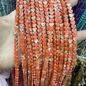 Macro di perle in pietra naturale arancione a forma di cuore da 6mm per gioielli fai da te