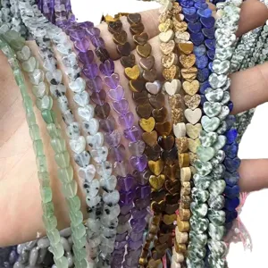 Selezione di perle in pietra naturale a forma di cuore piatto da 6 mm per gioielli fai da te