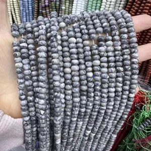 Detailed view of gray natural stone abacus beads 4x6mm for DIY jewelry handmade