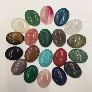 Cabochon Ovale en Pierre Naturelle Dos Plat Oeil de Tigre Quartz Rose Turquoise Unakite Accessori de Bijoux DIY pour Bagues