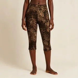 Stylish leopard print women's capri pants, perfect for casual daily wear and fashion styles.