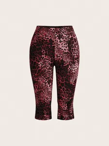Pink Leopard Print Women Capri Shorts Casual Fashion Summer Five-Point Leggings Pants