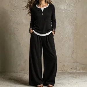 Ensemble de loungewear manches longues femme pantalon large tendance chic automne chic