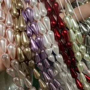 Cuentas de Gota de Agua de Perla Artificial de Alto Brillo Cuentas Sueltas de Vidrio de Cristal de Colores para Hacer Joyas DIY