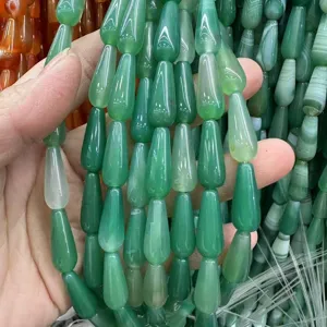 Perles en agate verte naturelle en forme de goutte 8x20mm pour épingles à cheveux et bijoux