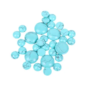 Round flatback turquoise cabochons with black matrix veins for DIY jewelry making
