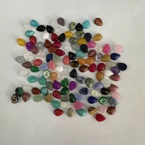 Natural Stone Teardrop Cabochon Polished Quartz Agate Flatback Loose Gemstone Beads For DIY Jewelry Making Crafts Earring Necklace Accessories