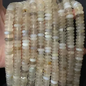 High-quality 4x10mm natural white agate stone disc spacer beads for DIY jewelry making.