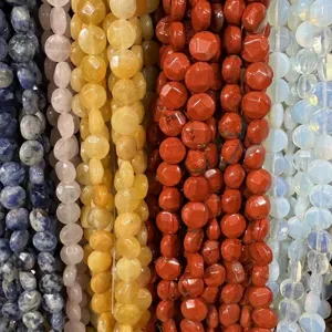 Assorted natural stone faceted coin beads for DIY jewelry making crafts