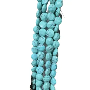 Natural turquoise style round flat faceted stone beads for DIY jewelry making