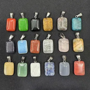 Colgantes de Rectángulo de Piedra Natural Cristal Ágata Ojo de Tigre Cuarzo Gemas Con Enganche de Metal para Creación de Joyas DIY Colgante Solo Sin Cadena