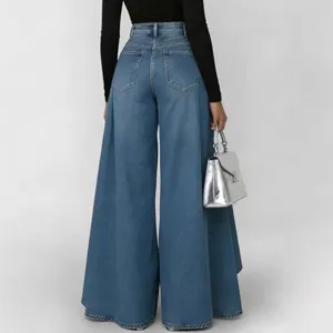 Hochtaillierte weite Denim Jeans Hose einfarbig langer Saum Damen Hauptansicht